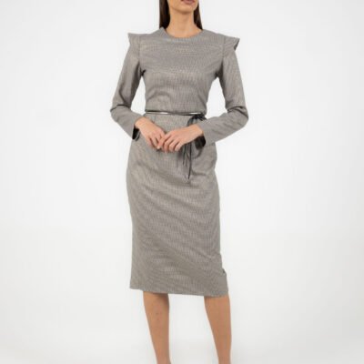 Midi-Kleid mit Hahnentritt-Muster