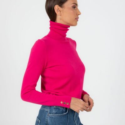 Rosa Baumwollrollkragenpullover