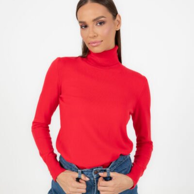 Klassischer roter Rollkragenpullover