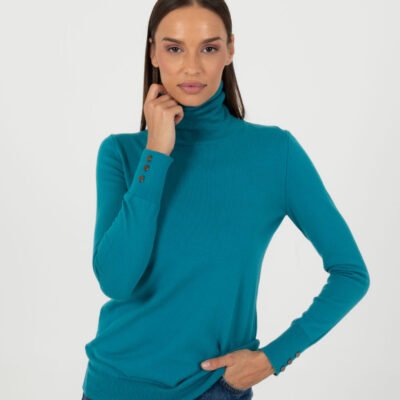Blauer Baumwollrollkragenpullover