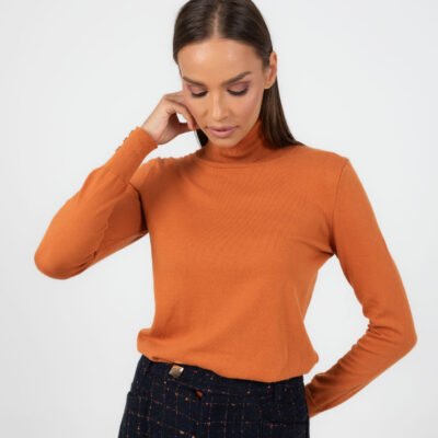 Orange Baumwollrollkragenpullover