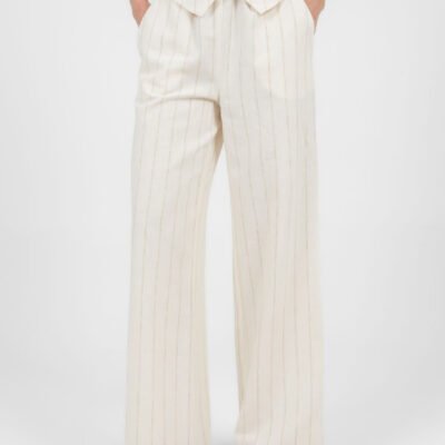 Beige Leinenhose mit schwarzen Streifen