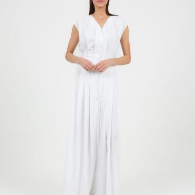 Weißes Kleid mit Spitze und V-Ausschnitt