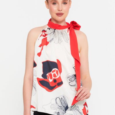 Asymmetrische Bluse mit Schleife und Blumenprint