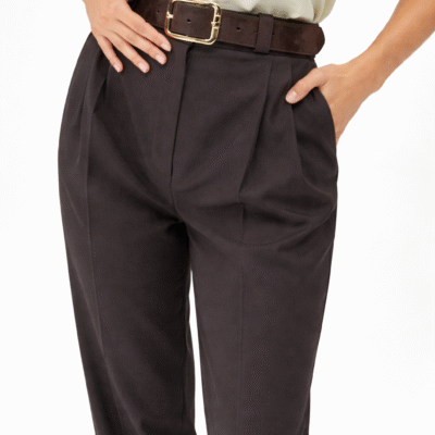 Elegante Damenhose in Schokobraun mit weitem Bein – High Waist Stoffhose