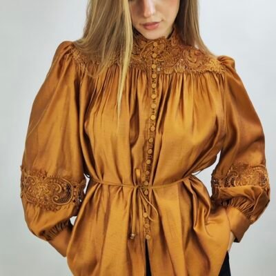 Damen Bluse mit Spitze – Kupfer