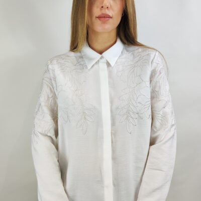Weiße Bluse mit Floraler Stickerei