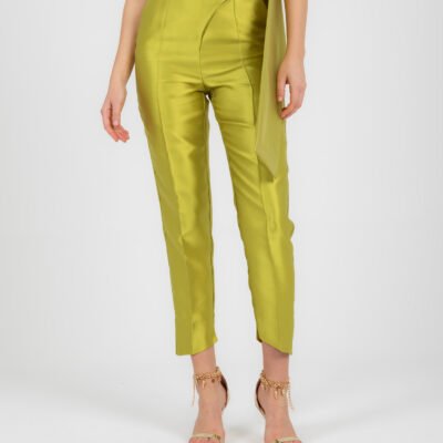 Elegante High-Waist Damenhose mit Zierknopf – Grün