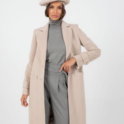 Eleganter Damenmantel mit Fischgratmuster – Beige