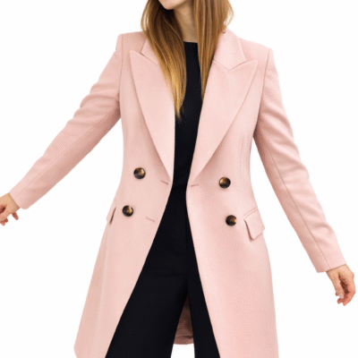 Eleganter Zweireihiger Damenmantel in Rosé