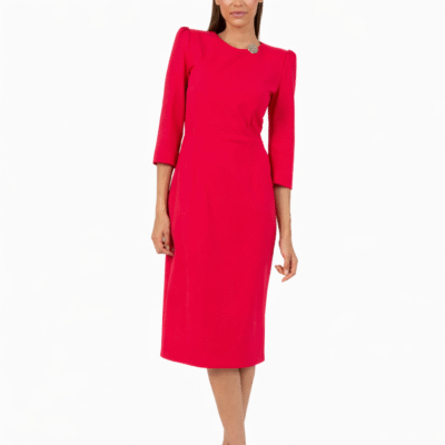 Elegantes Etuikleid mit 3/4-Ärmeln – Pink