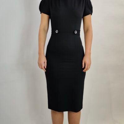 Elegantes schwarzes Etui-Kleid mit kurzen Ärmeln