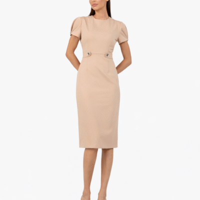 Elegantes beiges Midikleid