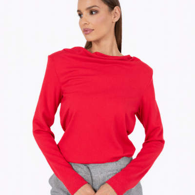 Elegantes rotes Damenblusenshirt mit drapiertem Ausschnitt